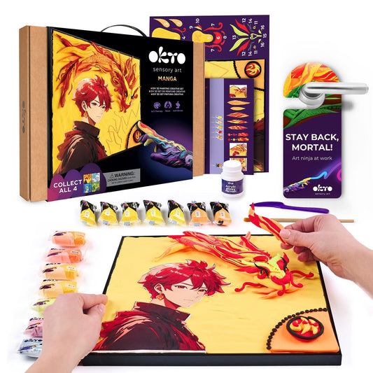 OKTO Manga Elements — Fire — 3D Clay Canvas Kit (11.8×15.7 in) — Ages 10+