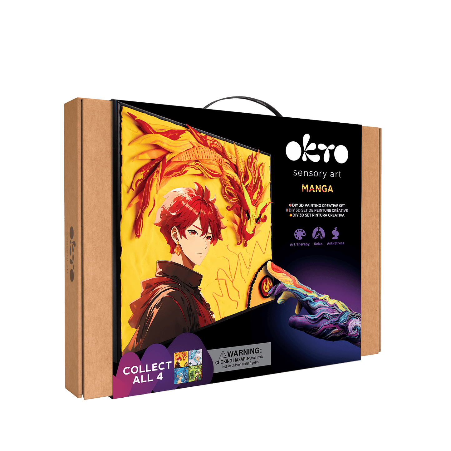 OKTO Manga Elements — Fire — 3D Clay Canvas Kit (11.8×15.7 in) — Ages 10+
