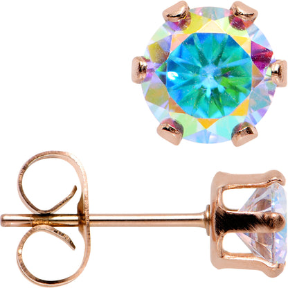 5mm Aurora CZ Gem Rose Gold IP Post Stud Earrings