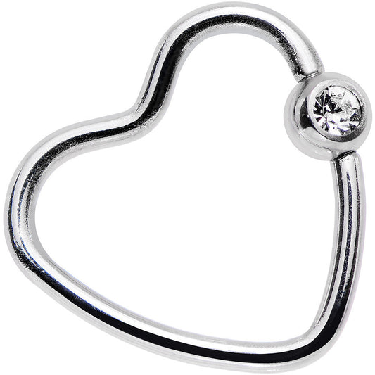16G 1/2 Clear Gem Stainless Steel Heart Closure Captive Ring