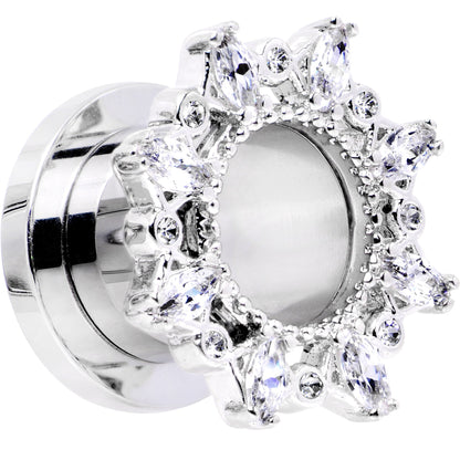 00G Clear Gem Flower Frame Screw Fit Tunnel Plug Set