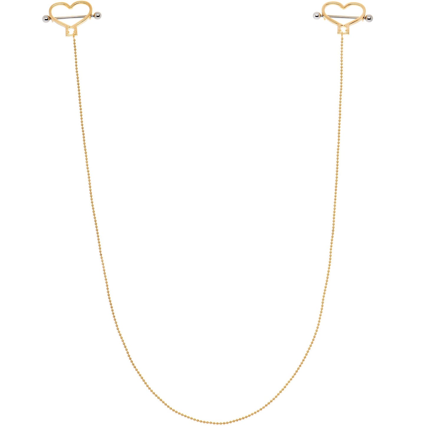Gold Tone Heart to Heart Dangle Nipple Chain
