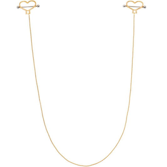 Gold Tone Heart to Heart Dangle Nipple Chain