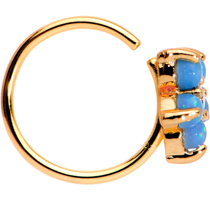 20G Clear CZ Aqua Faux Opal Rose Gold Tone Flower Circular Ring