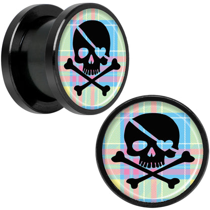 Pink Green Plaid Heart Skull Black Anodized Screw Fit Plug Set 1/2