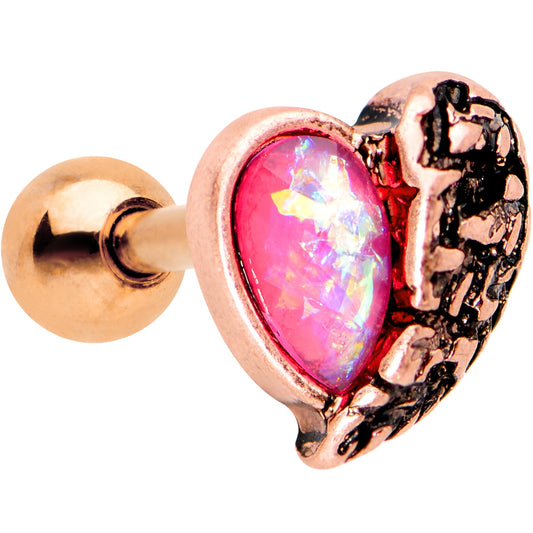 Pink Faux Opal Rose Gold Anodized Half Heart Tragus Cartilage Earring