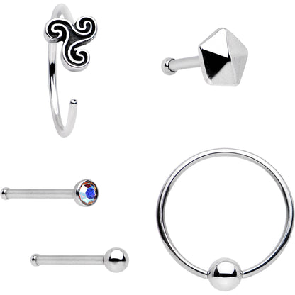 20G Aurora Gem Ultra Modern Nose Bone Captive Ring Pack Set of 5