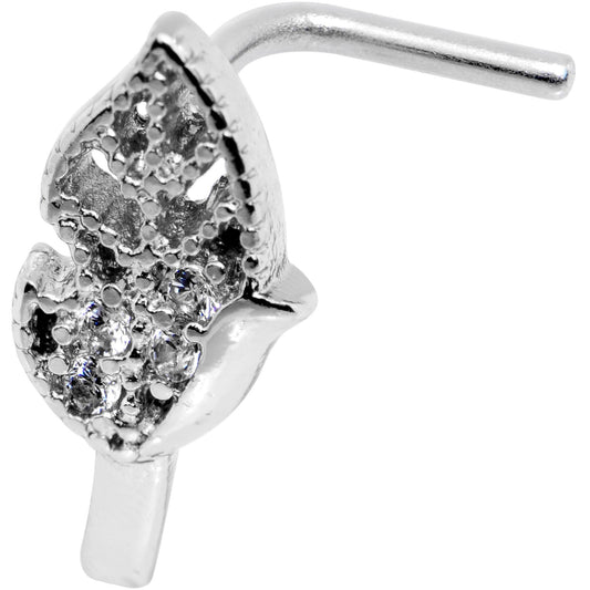 18G Clear CZ Leaf Faux Hoop L Shaped Nose Ring