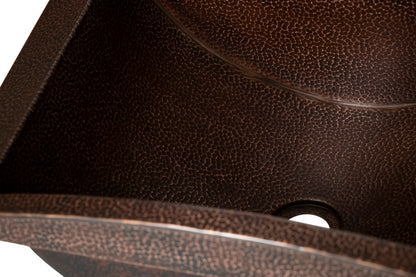 20" Rectangular Apron Curved Bottom Hammered Copper Bathroom Sink