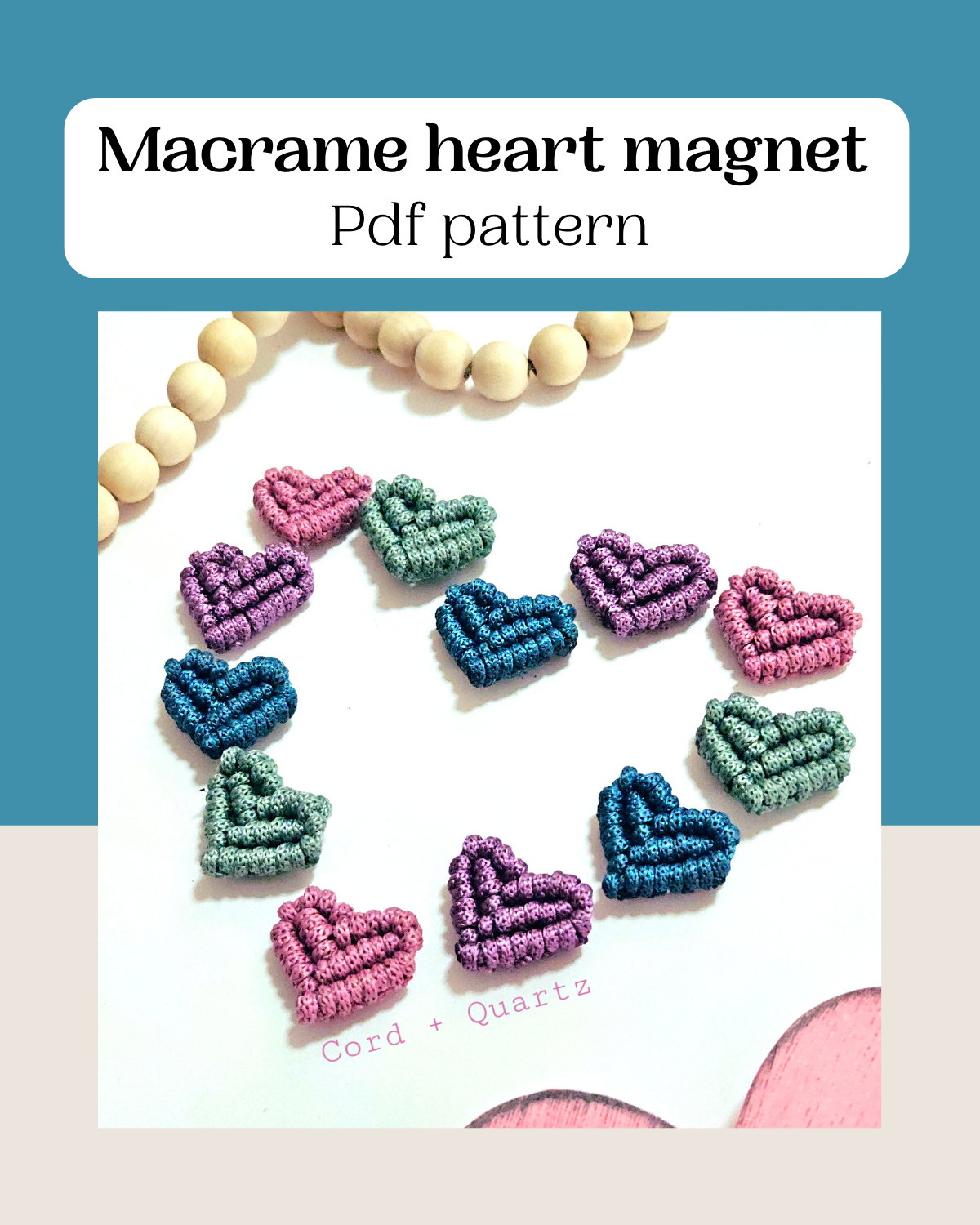 Macrame heart magnet pdf pattern.