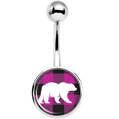 Pink Black Plaid Polar Bear Belly Ring