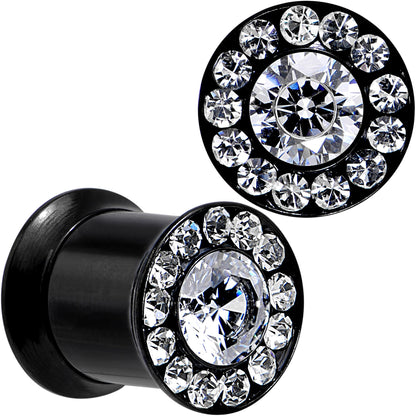 0G Clear CZ Gem Black PVD Goddess of Glam Screw Fit Plug Set