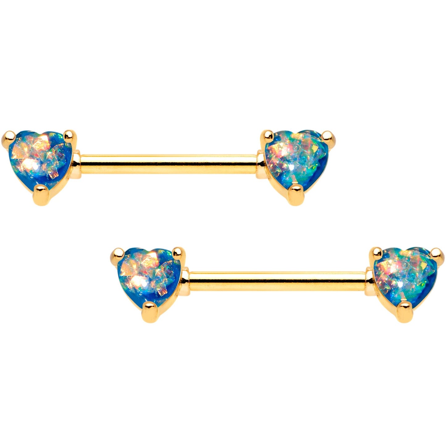 14G Blue Faux Opal Heart Captive Ring Barbell Nipple Ring Set