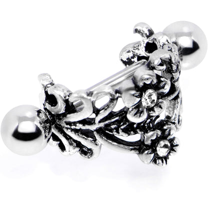 16G 1/2 Clear Gem Double Daisy Flower Cuff Cartilage Earring