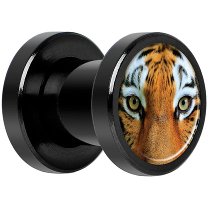 Full Color Tiger Eyes Black Anodized Screw Fit Plug Set 2G