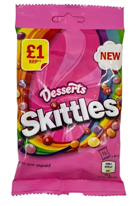 Skittles Desserts Sweets – Fruity Chewy Candy 125g Bag (UK)