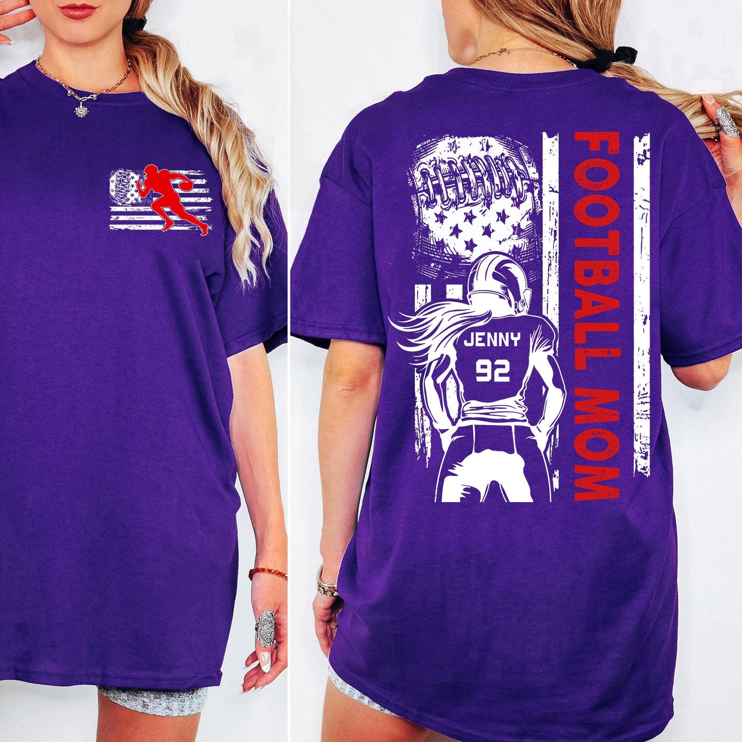 Custom Football Mom Shirt | Personalized Custom Name and Number T-shirt | Gift for Mom | Gift for Wife | Front & Back Shirt 682440