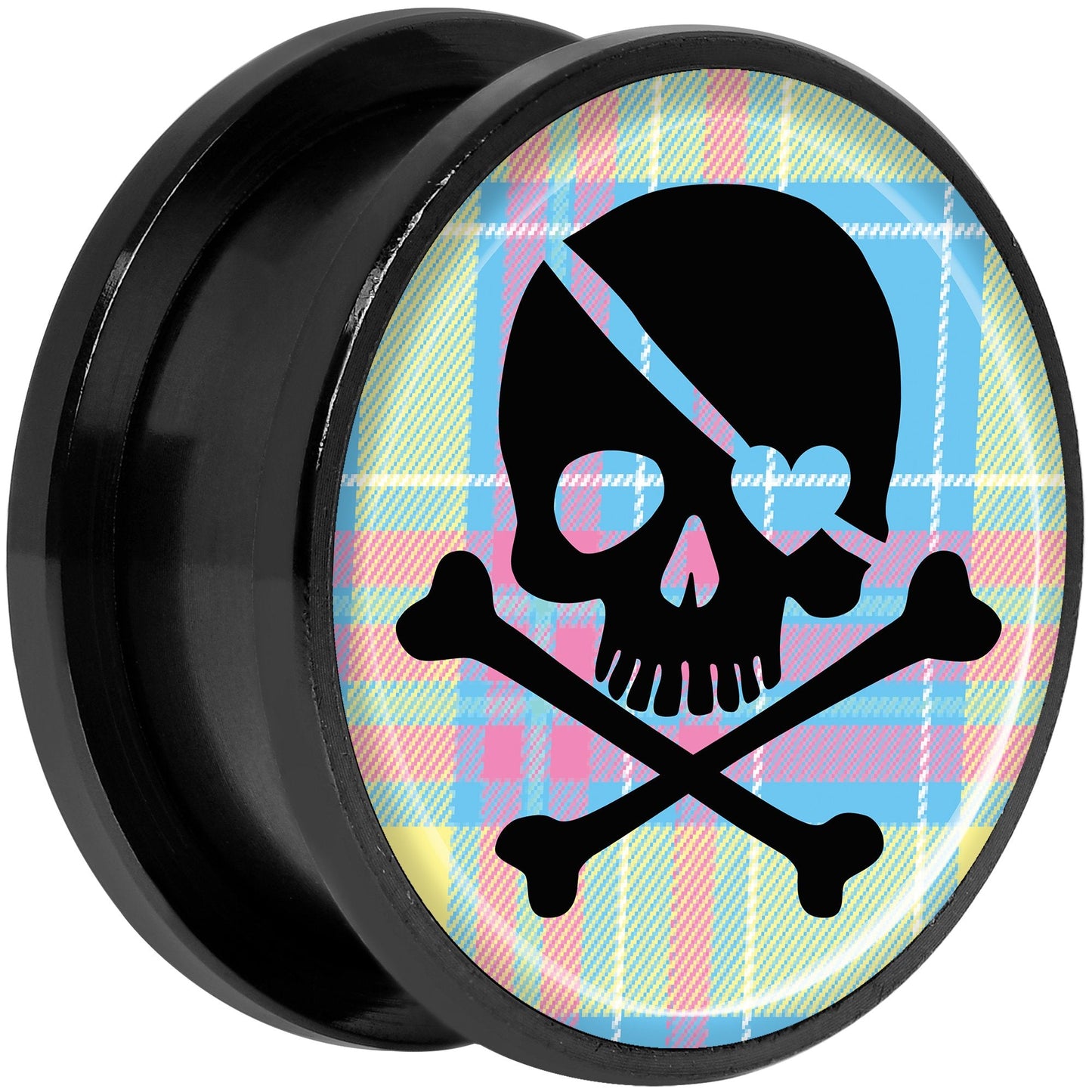 Pink Green Plaid Heart Skull Black Anodized Screw Fit Plug Set 20mm