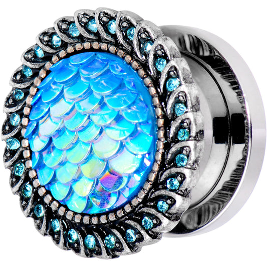 1/2 Aqua Gem Iridescent Blue Mermaid Scale Screw Fit Plug Set