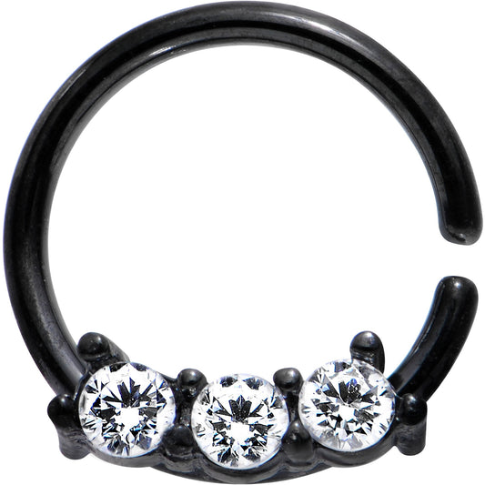 18G 5/16 Clear Cubic Zirconia Black IP Steel Circular Ring