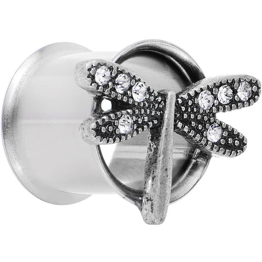 1/2 Clear Gem Steel Hi Sky Dragonfly Double Flare Tunnel Plug Set