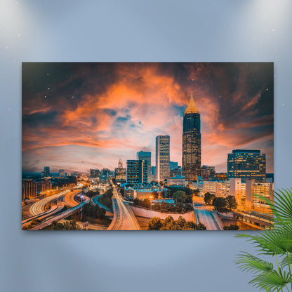 Atlanta City Night Skyline Canvas Wall Art
