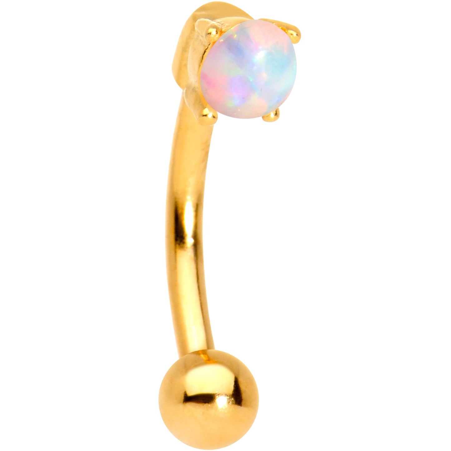 5/16 White Synthetic Opal Gold IP Fashionista Curved Eyebrow Ring