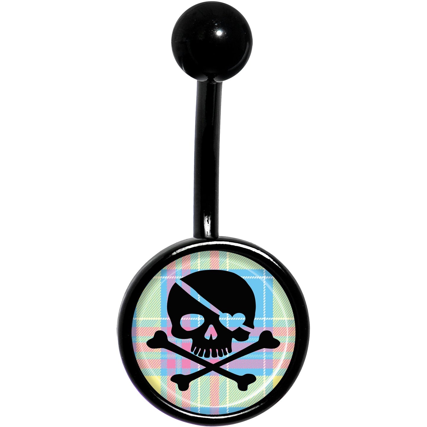 Pink Green Plaid Heart Skull Black Belly Ring