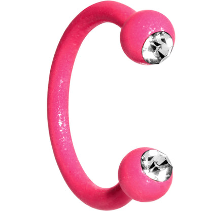 16G Clear Gem Pink Glow in the Dark Horseshoe Circular Barbell
