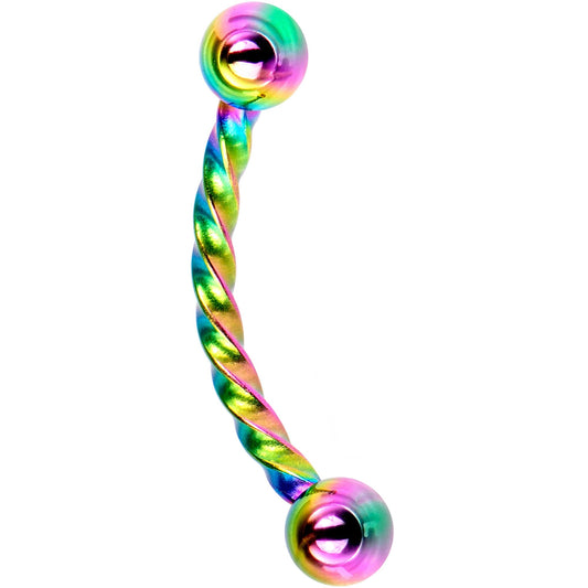 16G 3/8 Rainbow IP Seriously Twisted Curved Eyebrow Ring