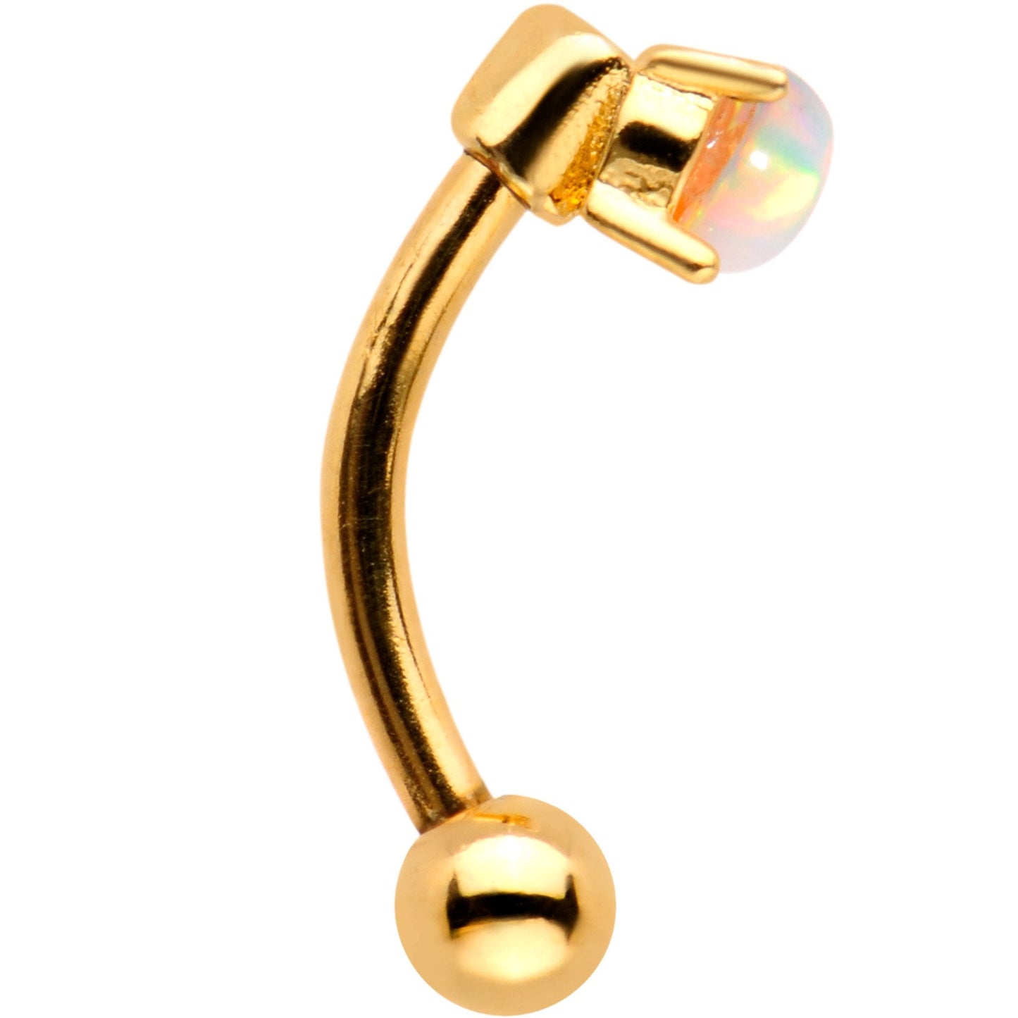 5/16 White Synthetic Opal Gold IP Fashionista Curved Eyebrow Ring