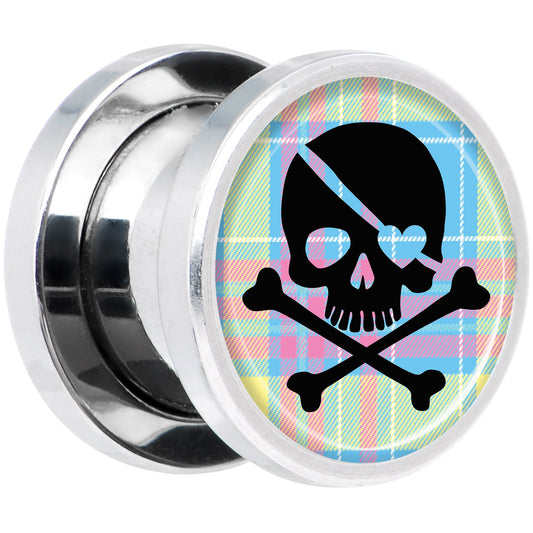 Pink Green Plaid Heart Skull Steel Screw Fit Plug Set 00G