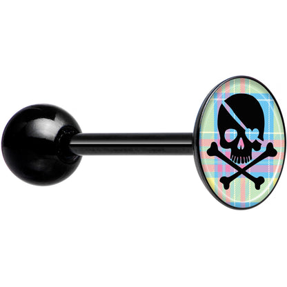 Pink Green Plaid Heart Skull Black Barbell Tongue Ring