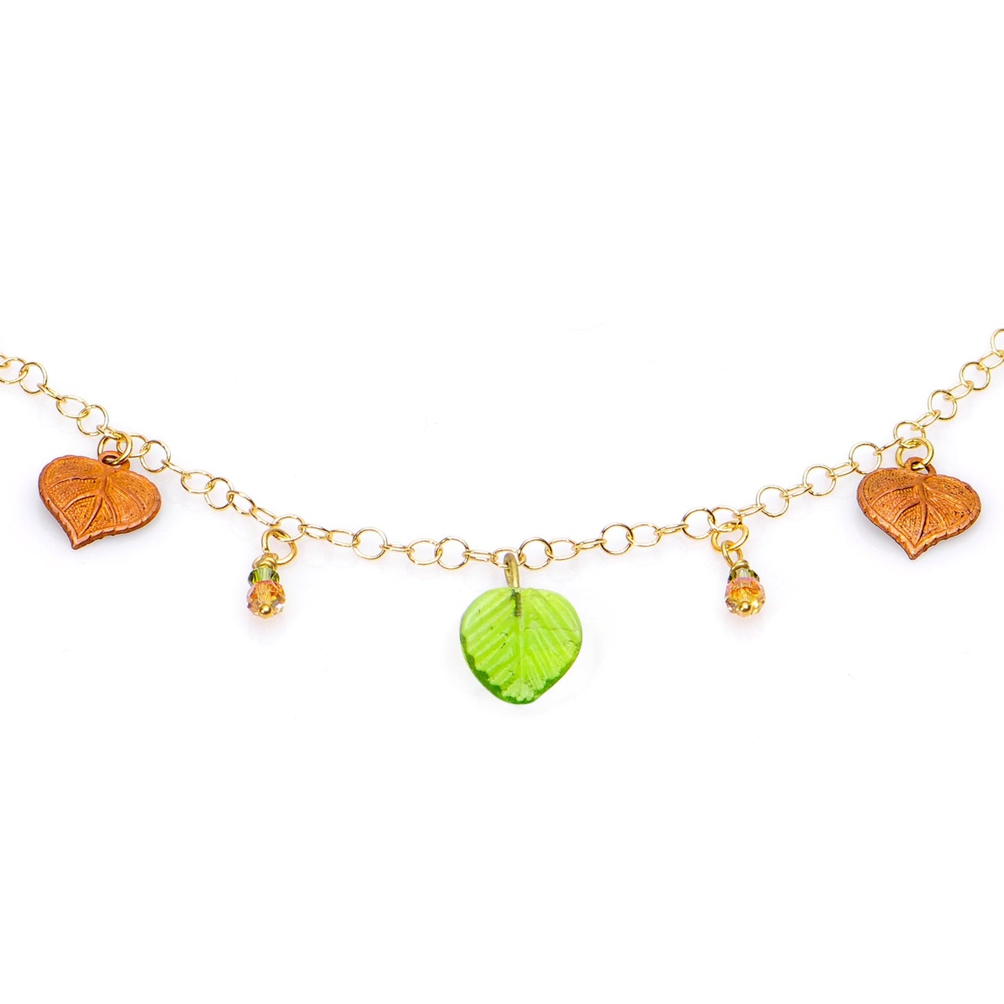 Handcrafted Gold Tone Anodized Leaves of Fall Nipple Chain