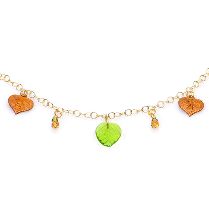 Handcrafted Gold Tone Anodized Leaves of Fall Nipple Chain