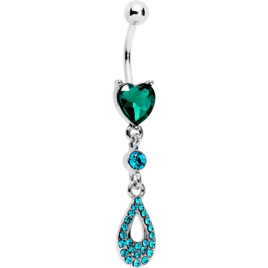 Green Aqua Gem Valentine Dew Drop Heart Dangle Belly Ring