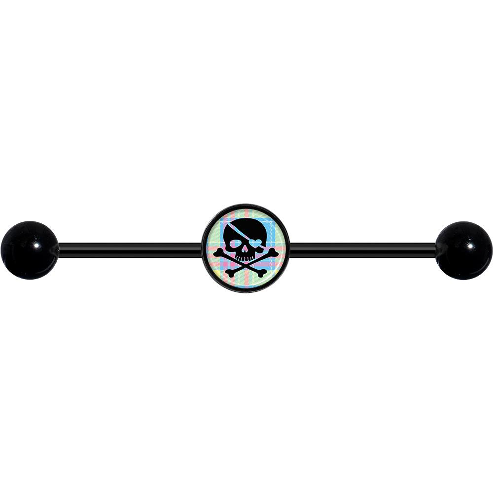 14G Pink Green Plaid Heart Skull Black Industrial Barbell 37mm