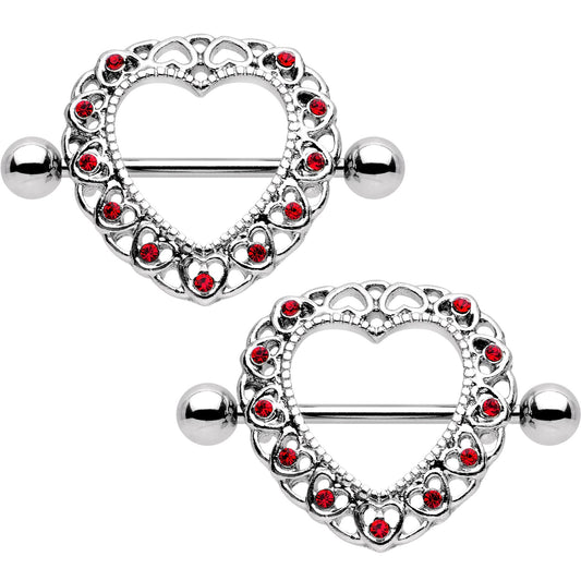 14G 7/8 Red Gem Heart Wreath Nipple Shield Set