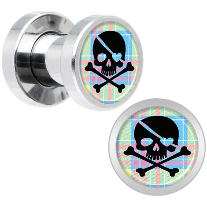 Pink Green Plaid Heart Skull Steel Screw Fit Plug Set 4G