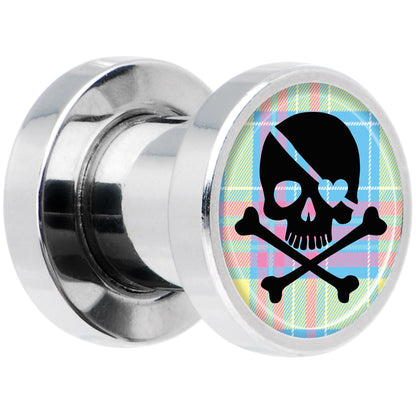 Pink Green Plaid Heart Skull Steel Screw Fit Plug Set 2G