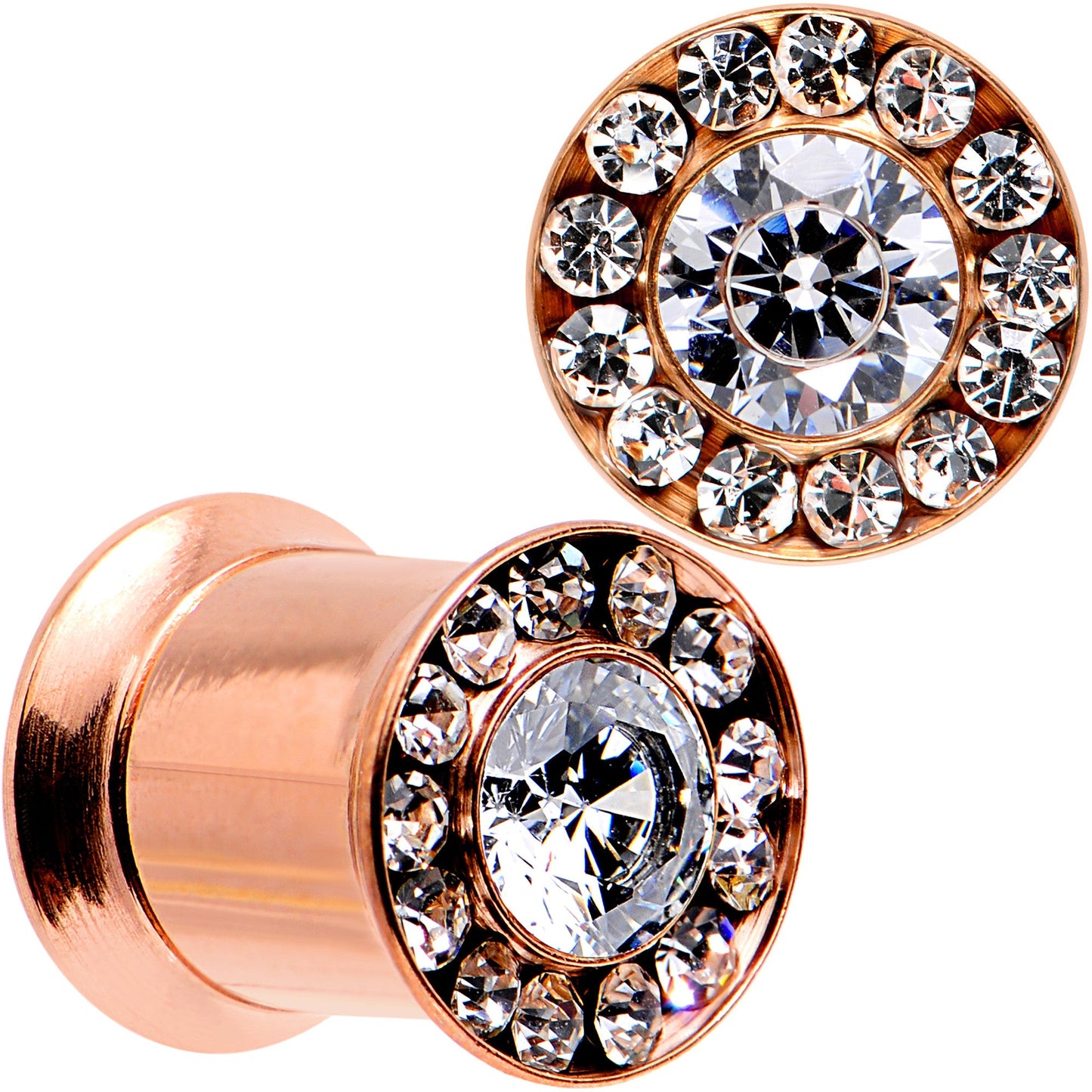 0G Clear CZ Gem Rose Gold PVD Goddess of Glam Screw Fit Plug Set