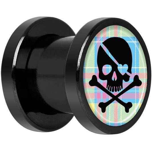 Pink Green Plaid Heart Skull Black Anodized Screw Fit Plug Set 0G