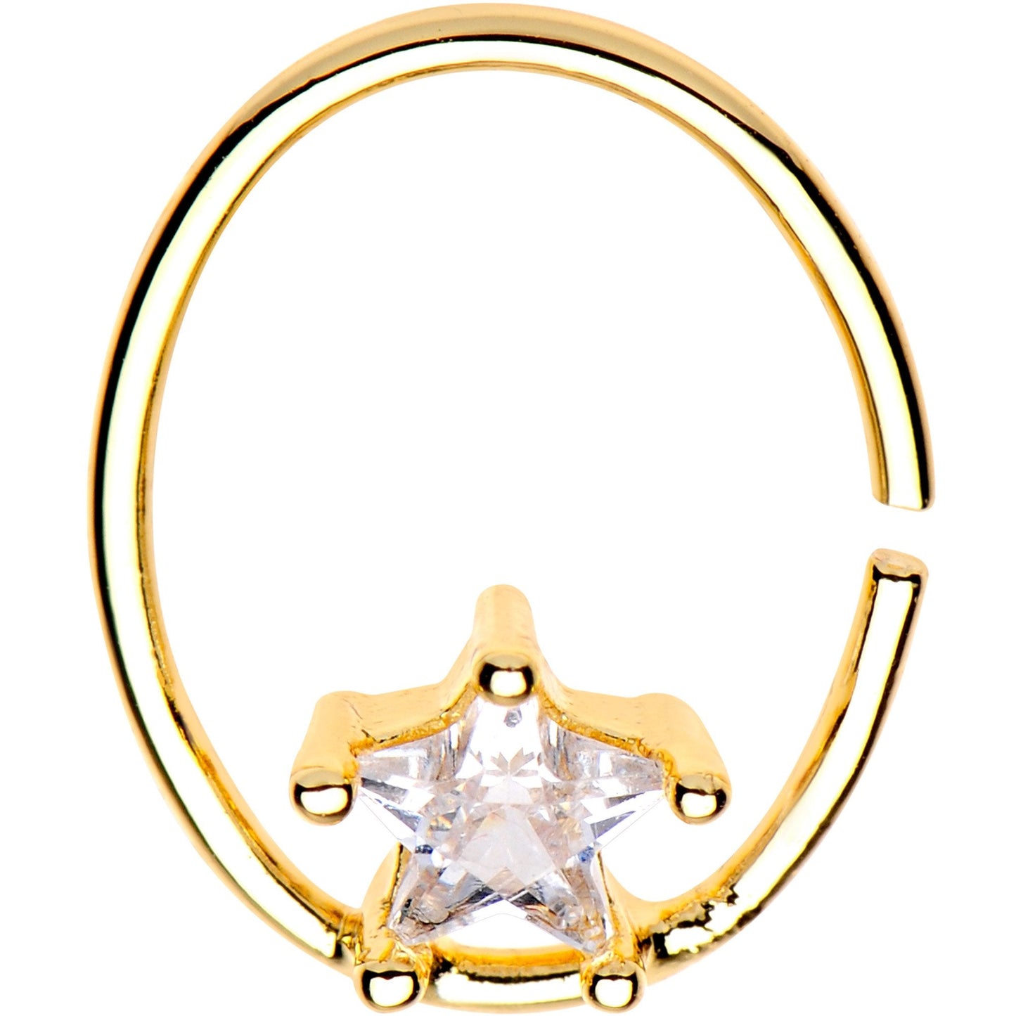 20G 3/8 Clear Star CZ Gem Gold Tone Circular Seamless Ring