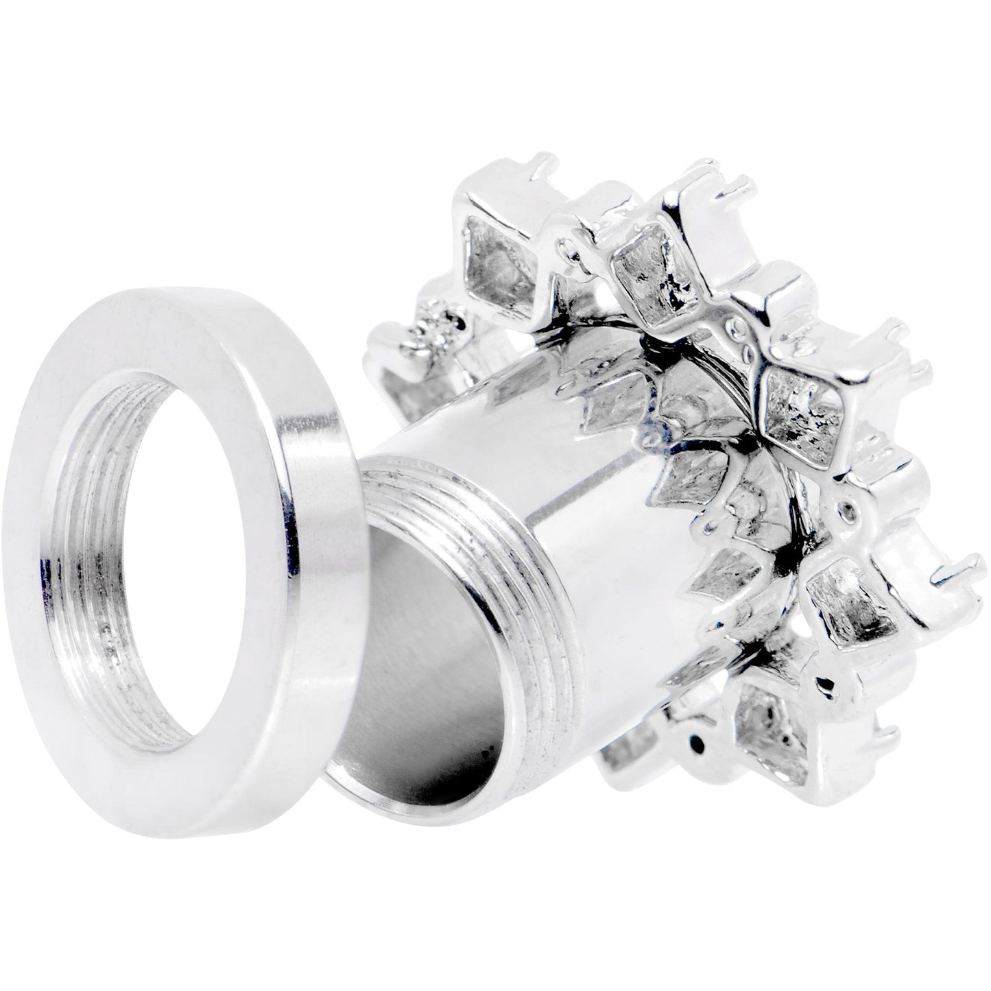 0G Clear Gem Flower Frame Screw Fit Tunnel Plug Set