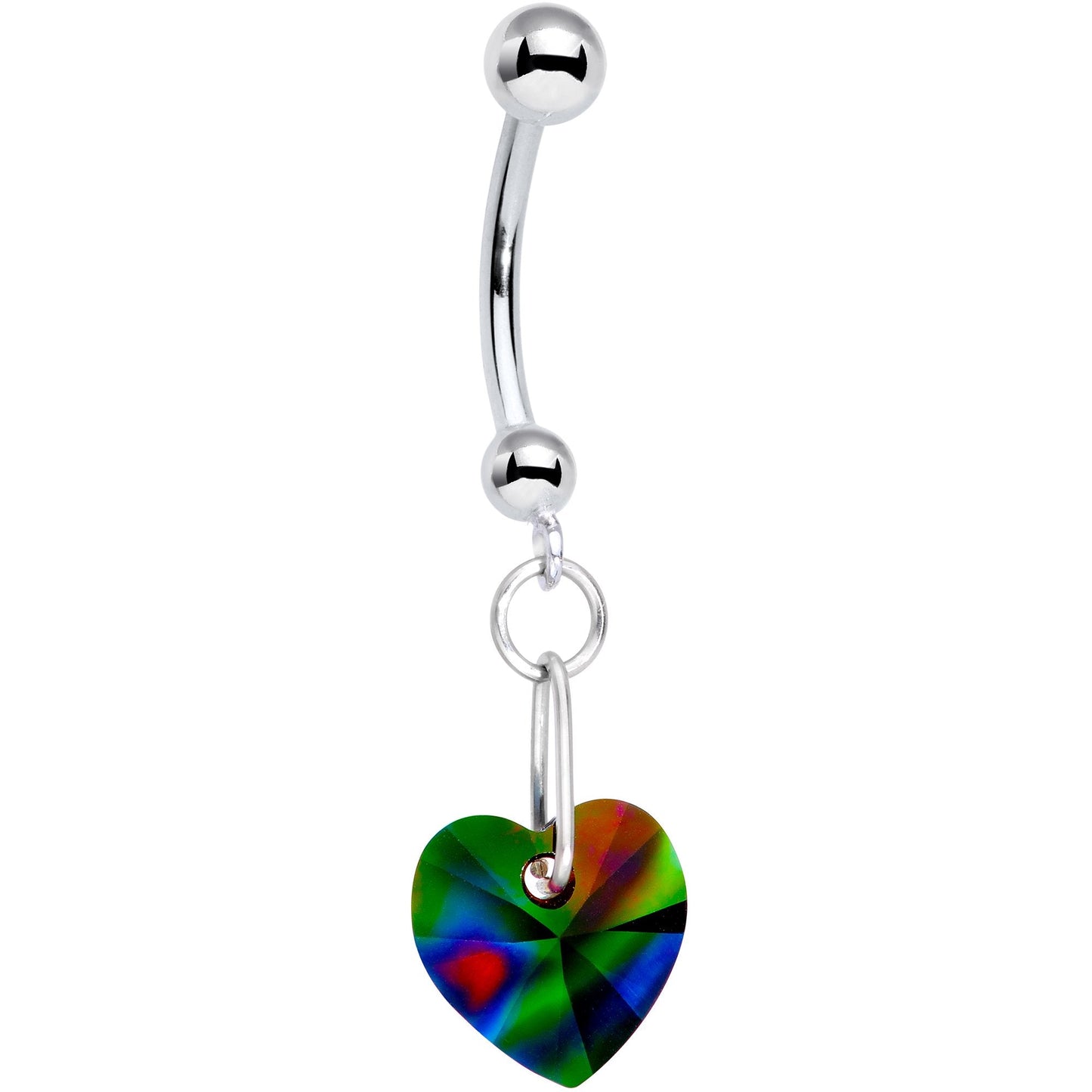 14K White Gold Heart Belly Ring Created with Crystals