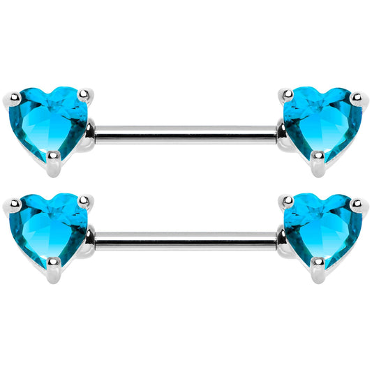14G 9/16 Multi Color Heart Gem Barbell Nipple Ring Pack Set of 6