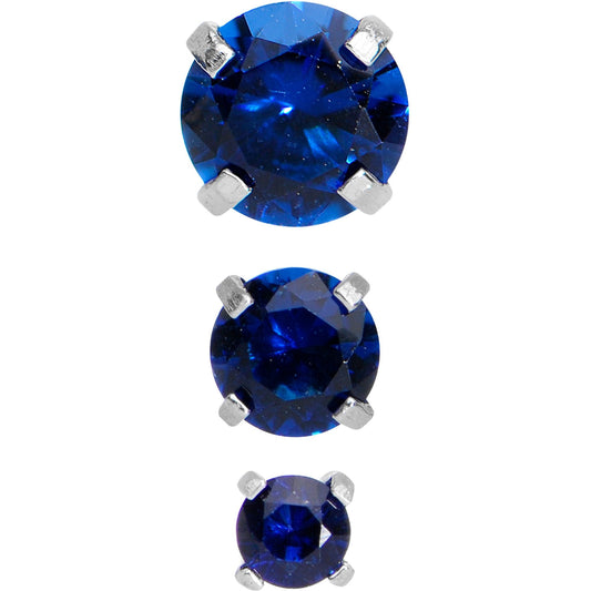 18G 1/4 Blue CZ Gem Tragus Cartilage Earring 3 Pack Set
