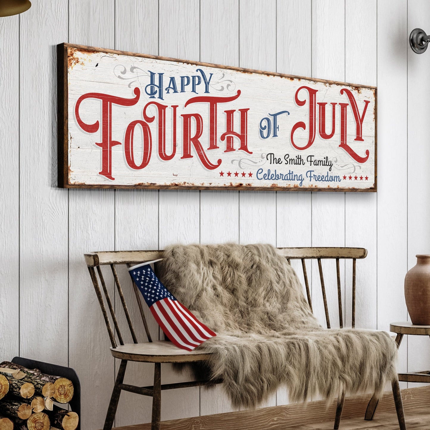 Happy 4th Of July Personalized Canvas Decor | Independence Day Canvas Home Wall Art | Red White And Blue Canvas | Living Room Wall Decor