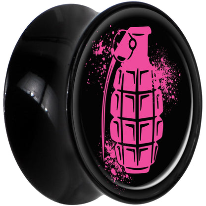 Black Acrylic Pink Grenade Saddle Plug Set 5/8