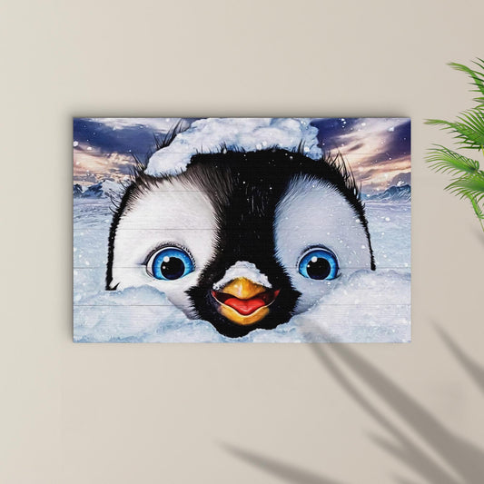 Penguin Peekaboo Painting Canvas Wall Art